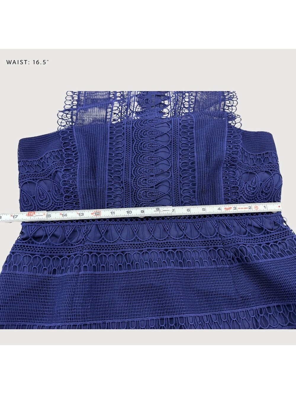 Bardot NWT Mariana Lace Bodycon Midi Dress Navy US 12 - Picture 7 of 9